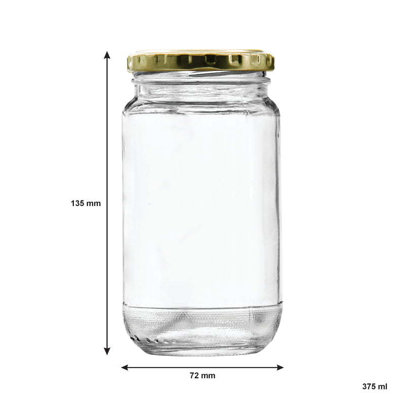CONSOL SHEER JAR ROUND WITH GOLD LID 6 PACK, 375ML (135X72MM DIA)