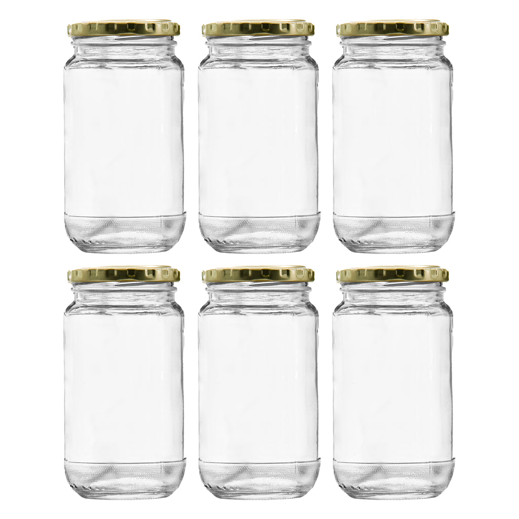CONSOL SHEER JARS ROUND WITH GOLD LIDS 6PK, 375ML