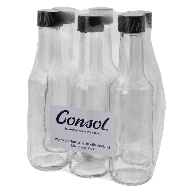 CONSOL WORCESTER SAUCE BOTTLE WITH BLACK LID 6 PACK, 125ML