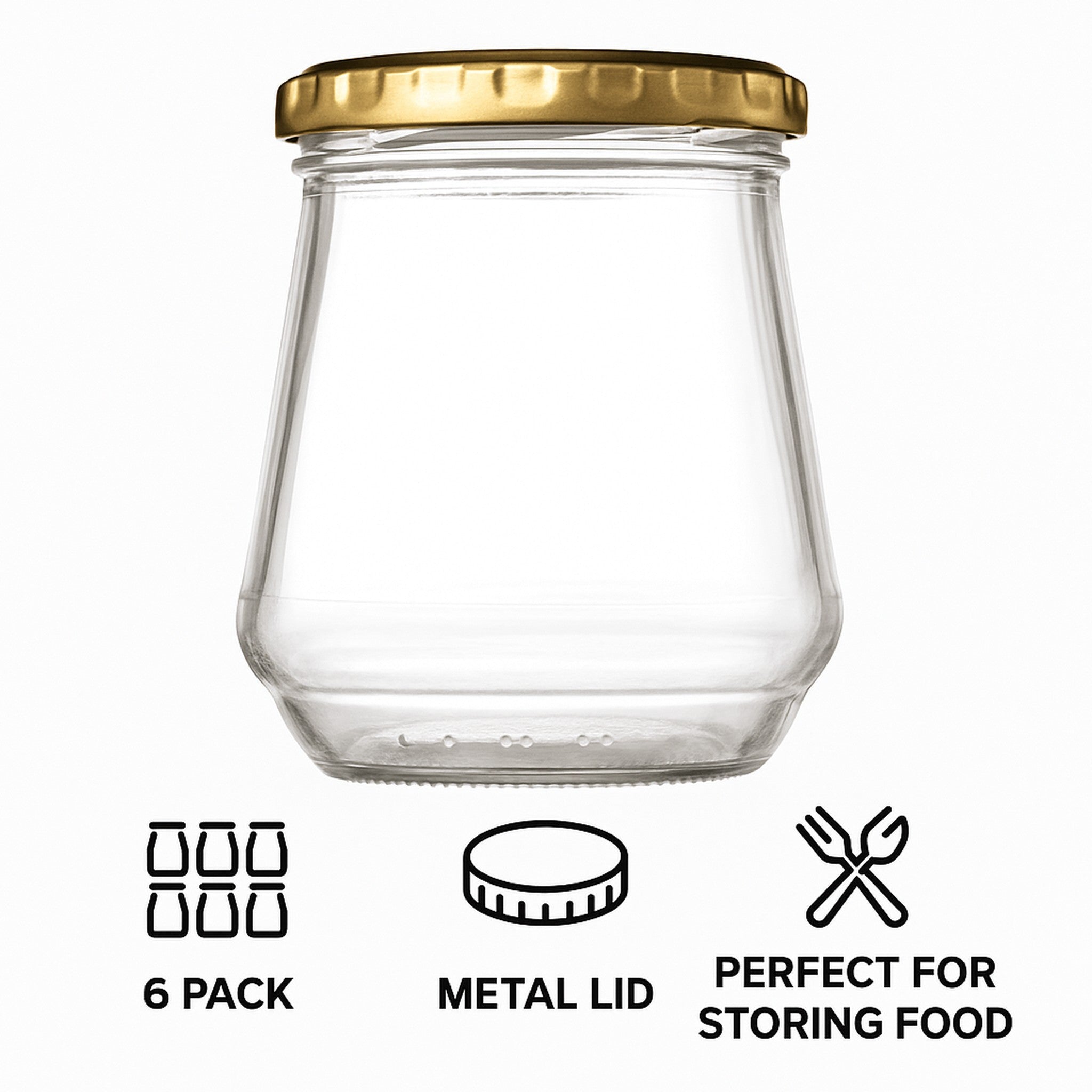 CONSOL CONICAL JARS WITH GOLD LIDS 6PK, 375ML