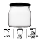 REGENT ROUND JAR WITH BLACK LID 4PK, 500ML