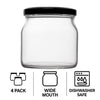 REGENT ROUND JAR WITH BLACK LID 4PK, 500ML