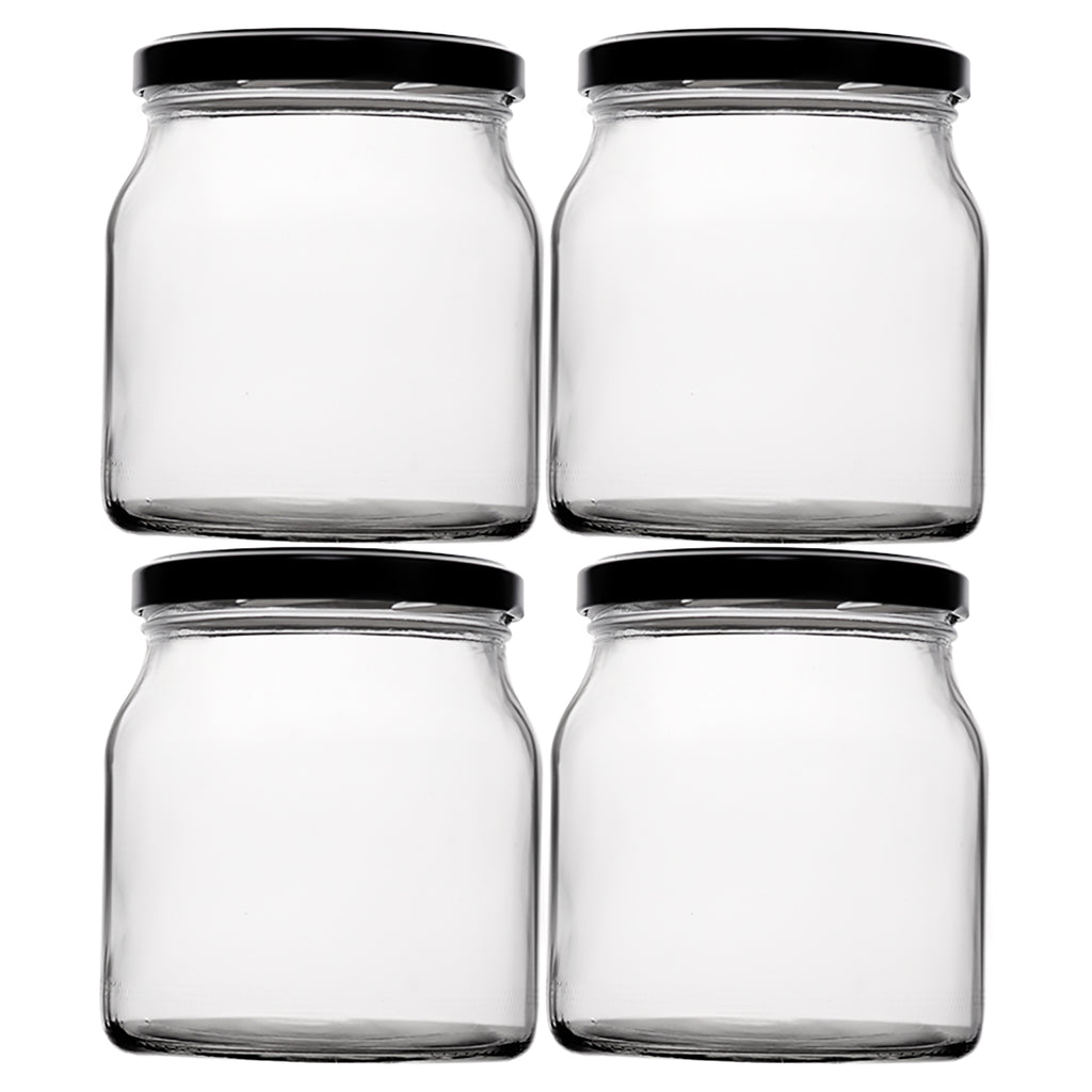 REGENT ROUND JAR WITH BLACK LID 4 PACK, 500ML