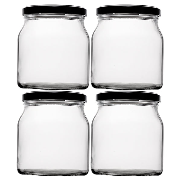 REGENT ROUND JAR WITH BLACK LID 4 PACK, 500ML