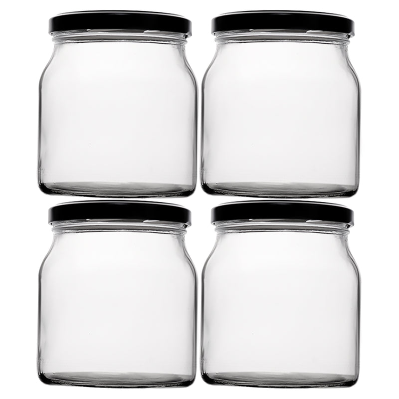 REGENT ROUND JAR WITH BLACK LID 4 PACK, 500ML