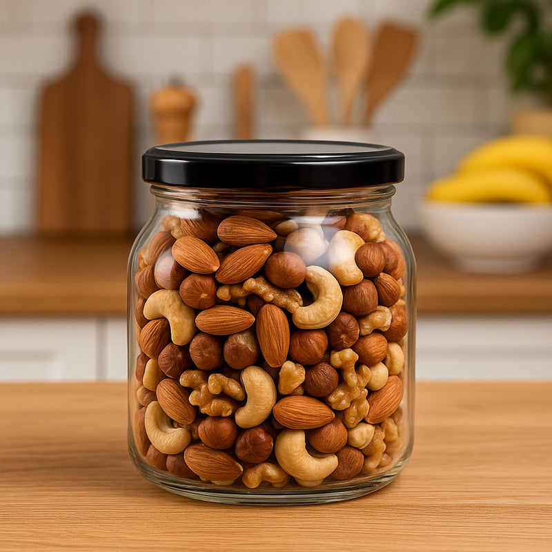 REGENT ROUND JAR WITH BLACK LID 4PK, 500ML