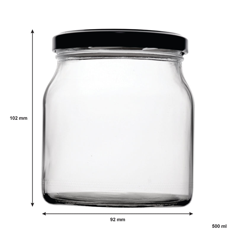 REGENT ROUND JAR WITH BLACK LID 4 PACK, 500ML