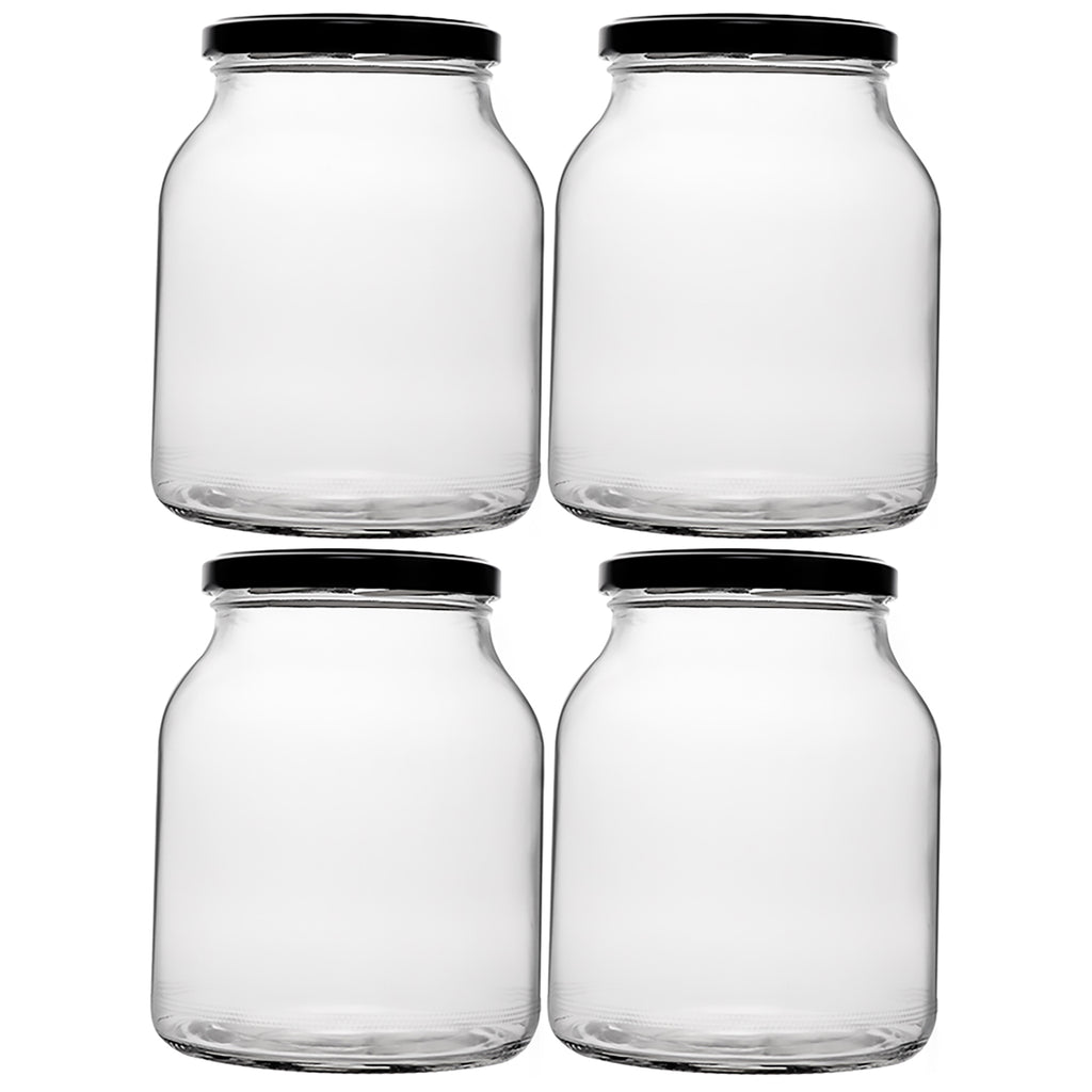 REGENT ROUND JARS WITH BLACK LIDS 4PK, 910ML