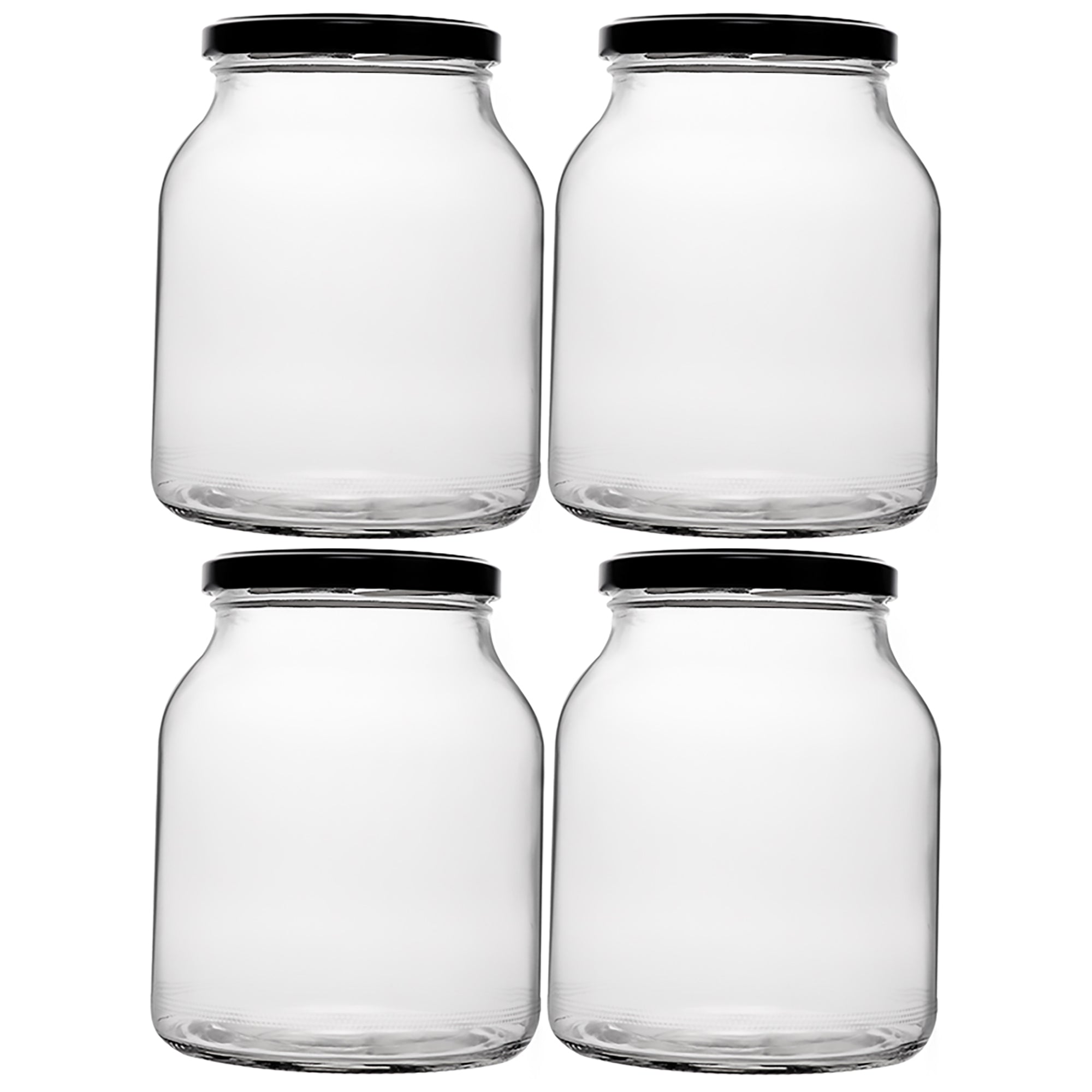 REGENT ROUND JARS WITH BLACK LIDS 4PK, 910ML