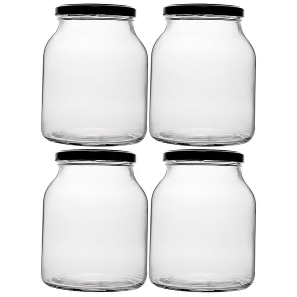 REGENT ROUND JAR WITH BLACK LID 4 PACK, 910ML (105MM DIAX130MM)