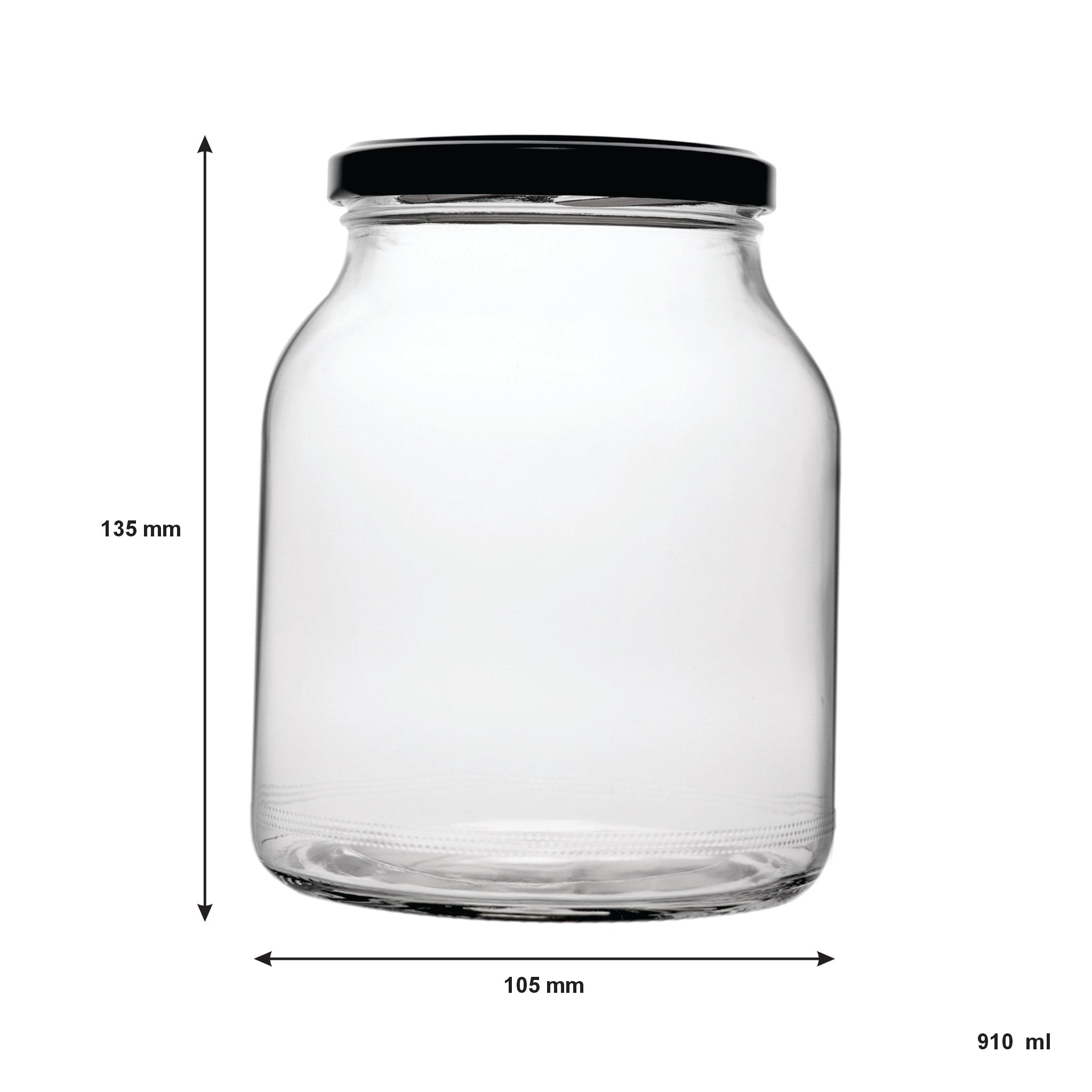 REGENT ROUND JARS WITH BLACK LIDS 4PK, 910ML