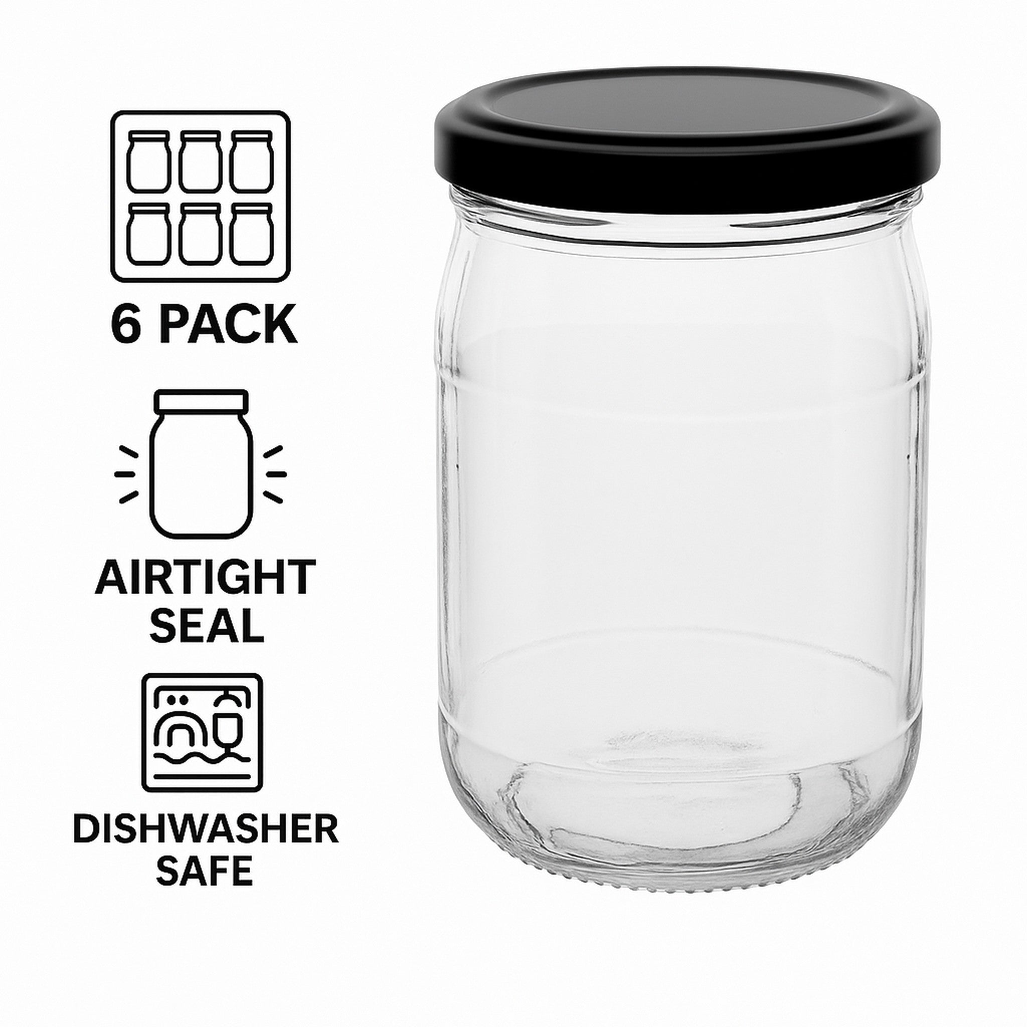 CONSOL FARRAGO JARS WITH BLACK LIDS 6PK, 250ML