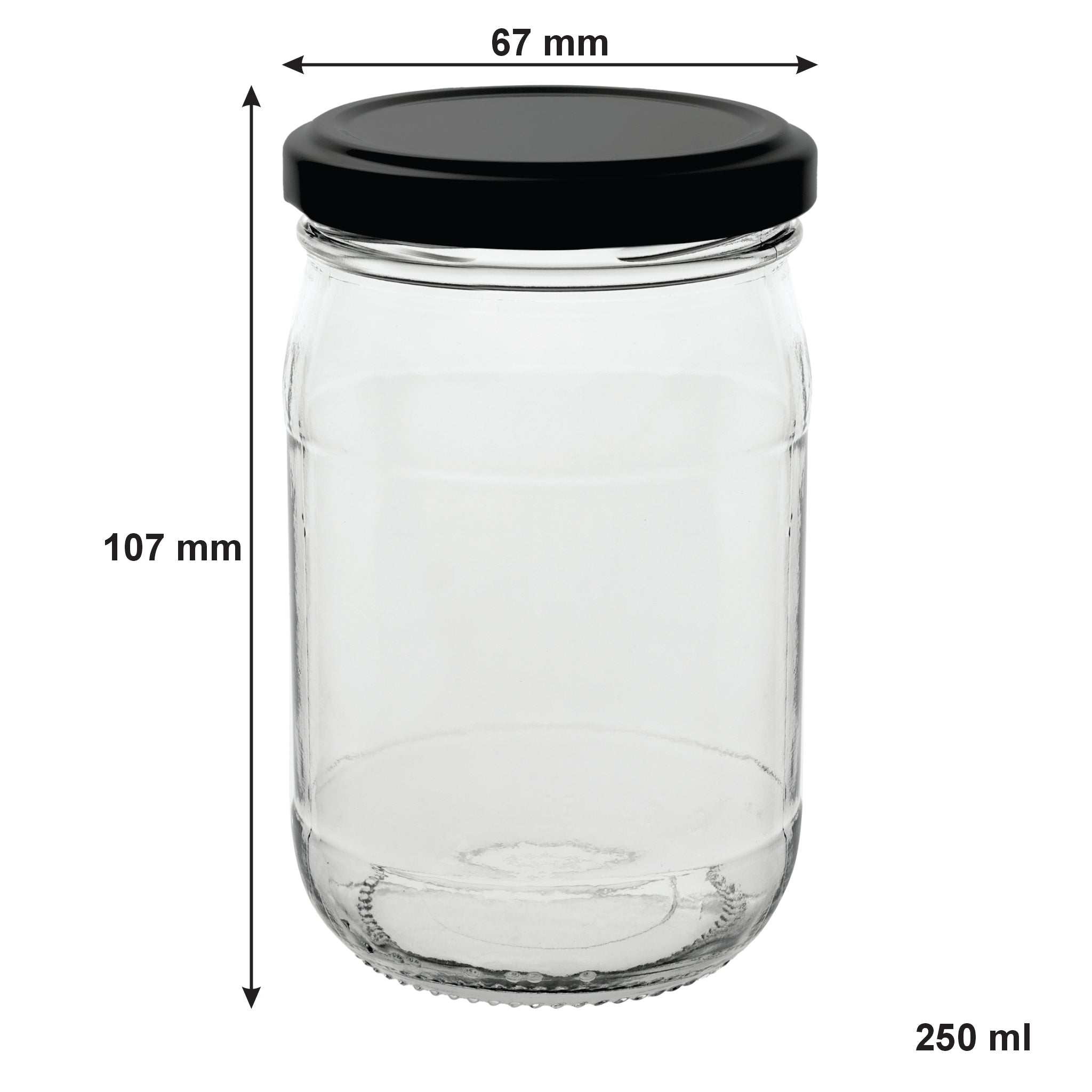 CONSOL FARRAGO JARS WITH BLACK LIDS 6PK, 250ML