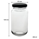 CONSOL SHEER JAR WITH BLACK LID 6 PACK, 250ML (57MM DIAX120MM)