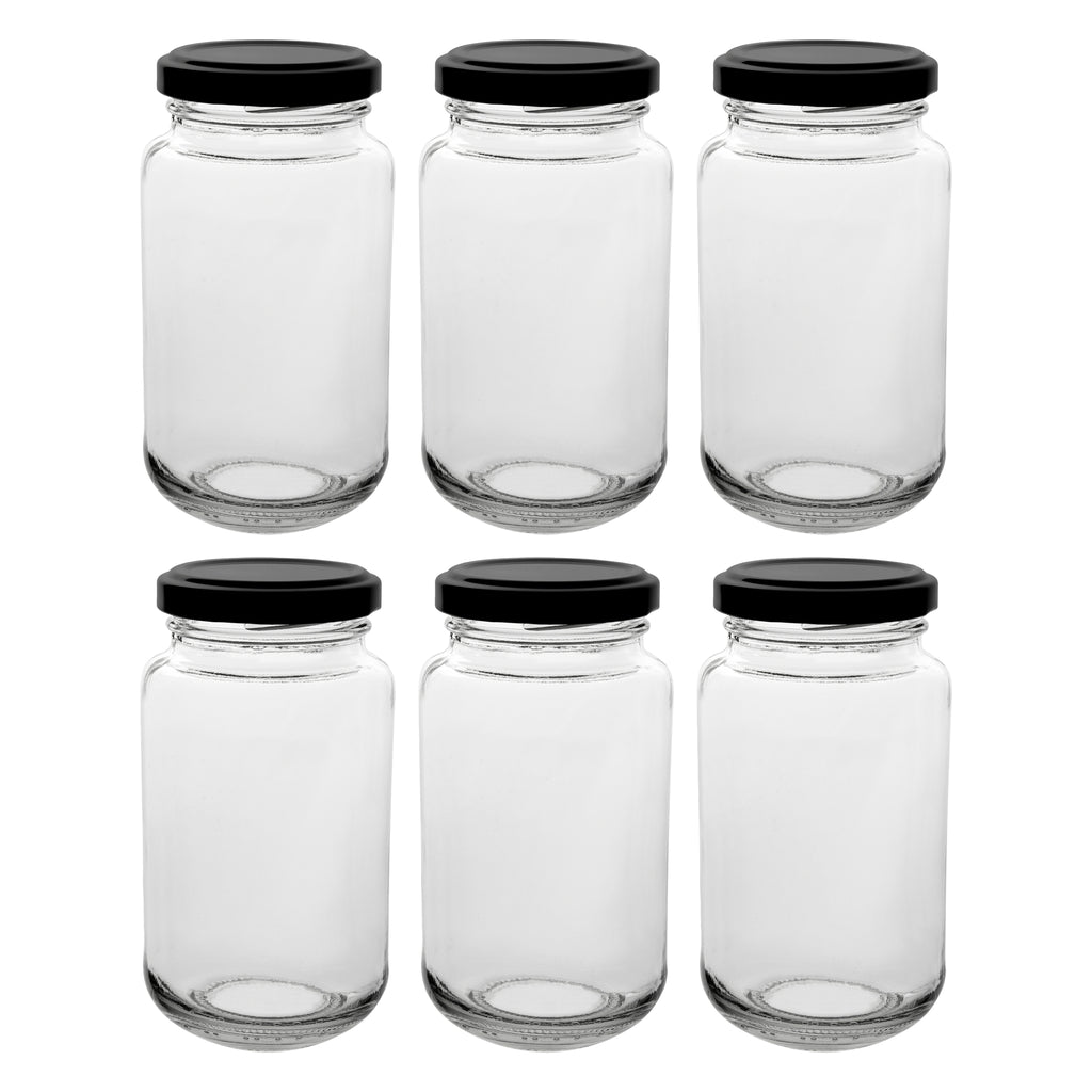 CONSOL SHEER JARS WITH BLACK LIDS 6PK, 250ML