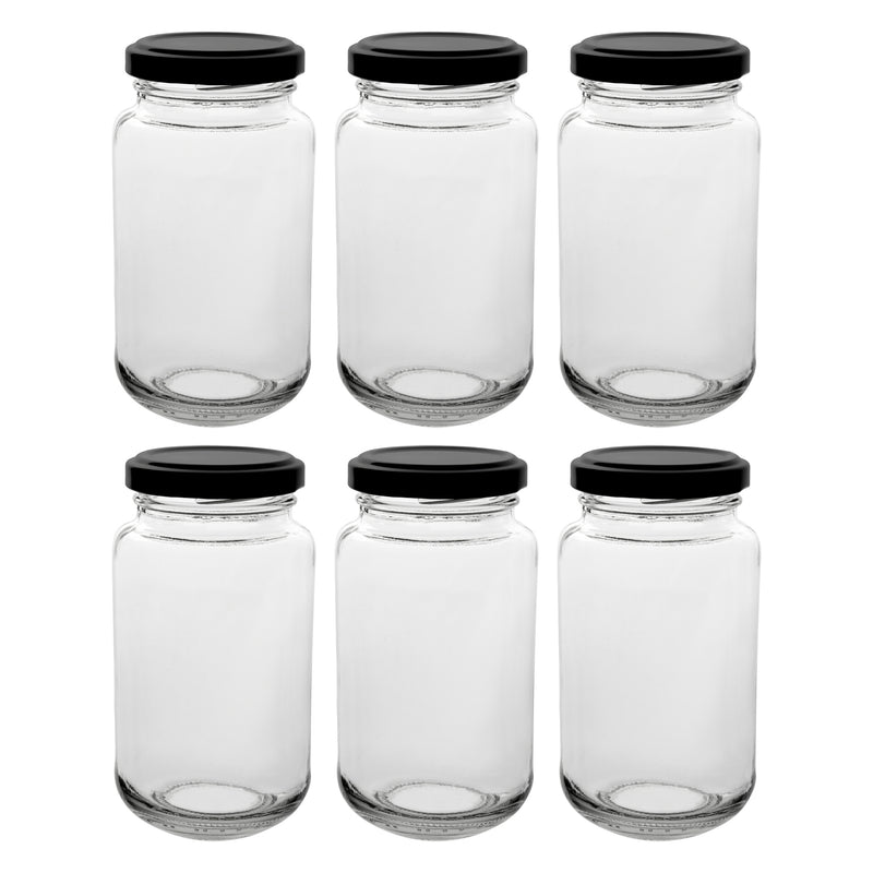 CONSOL SHEER JAR WITH BLACK LID 6 PACK, 250ML (57MM DIAX120MM)