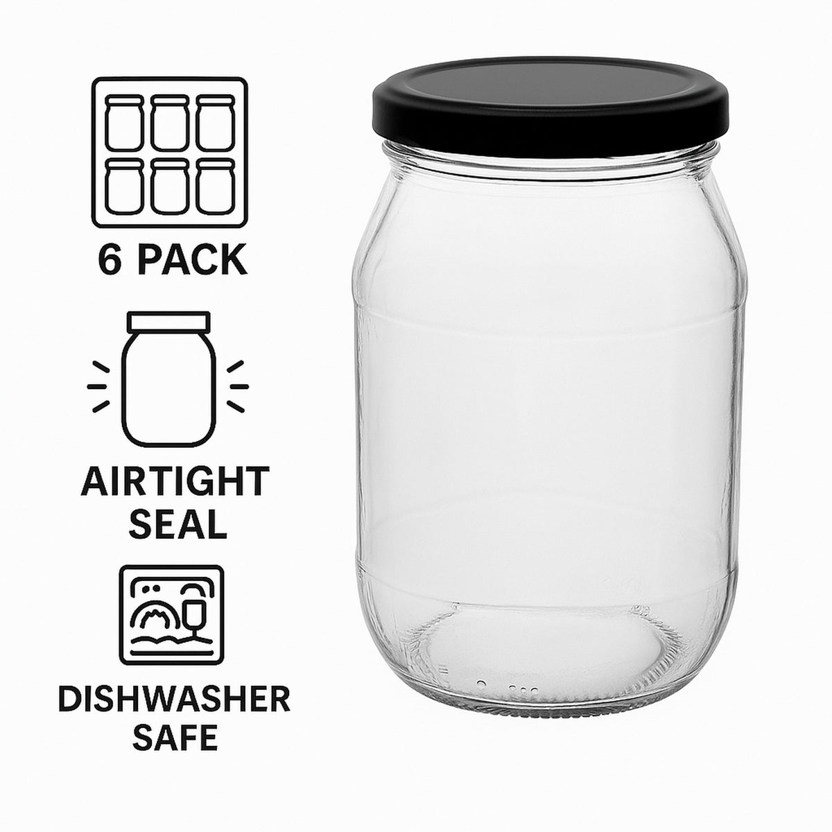 CONSOL FARRAGO JARS WITH BLACK LIDS 6PK, 375ML
