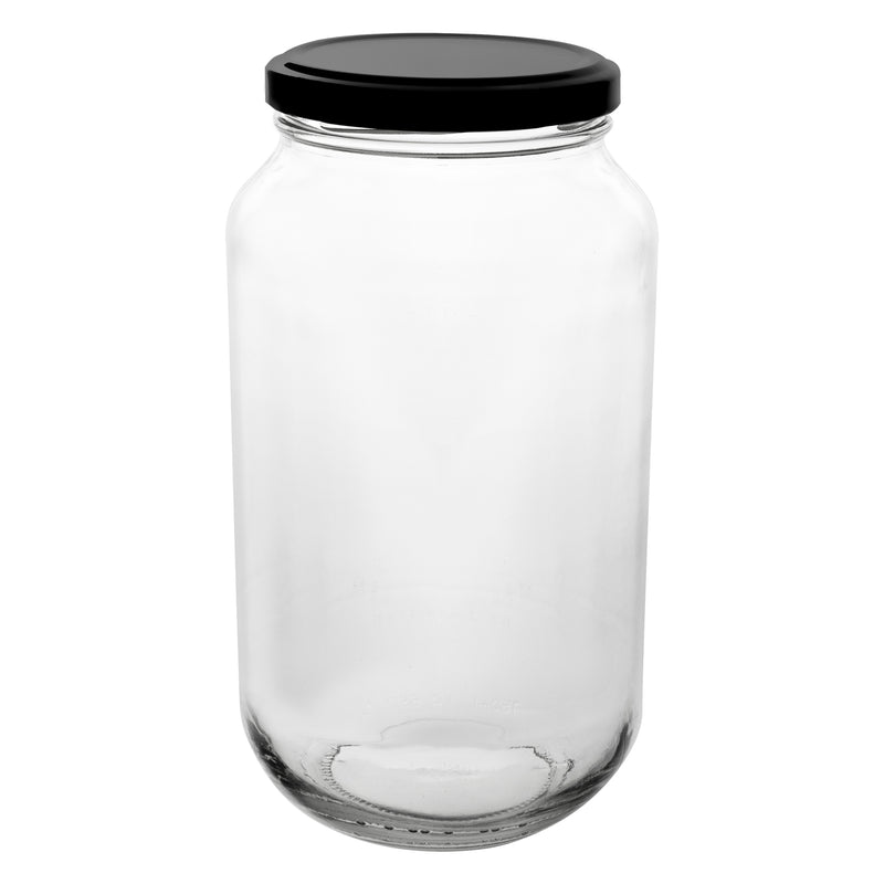 CONSOL ROUND JAR WITH BLACK LID 6 PACK, 750ML (165X85MM DIA)