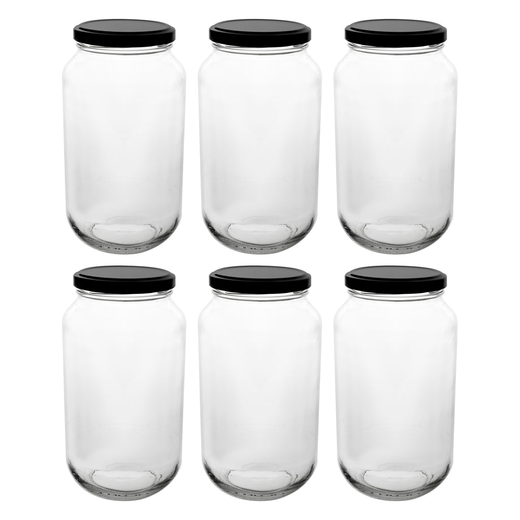 CONSOL ROUND JARS WITH BLACK LIDS 6PK, 750ML