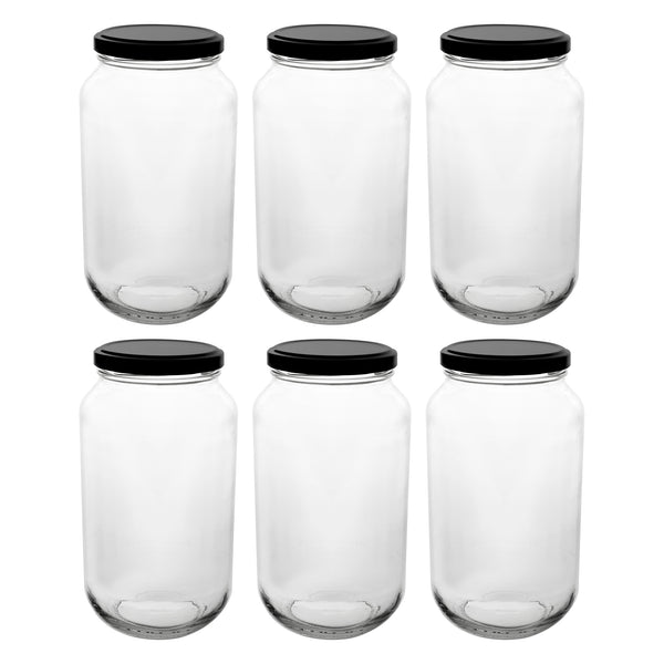 CONSOL ROUND JAR WITH BLACK LID 6 PACK, 750ML
