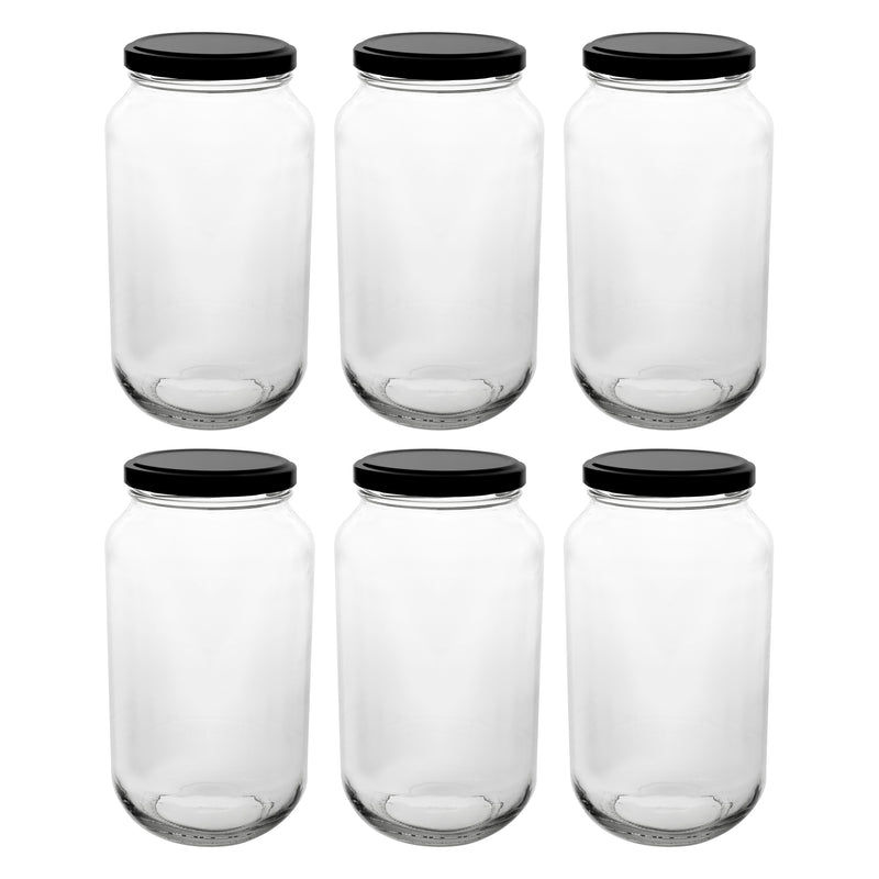 CONSOL ROUND JAR WITH BLACK LID 6 PACK, 750ML (165X85MM DIA)