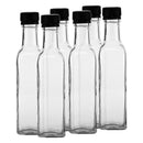 CONSOL SQUARE OIL/VINEGAR BOTTLE WITH BLACK LID 6PK, 250ML