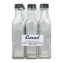 CONSOL SQUARE OIL/VINEGAR BOTTLE WITH BLACK LID 6PK, 250ML