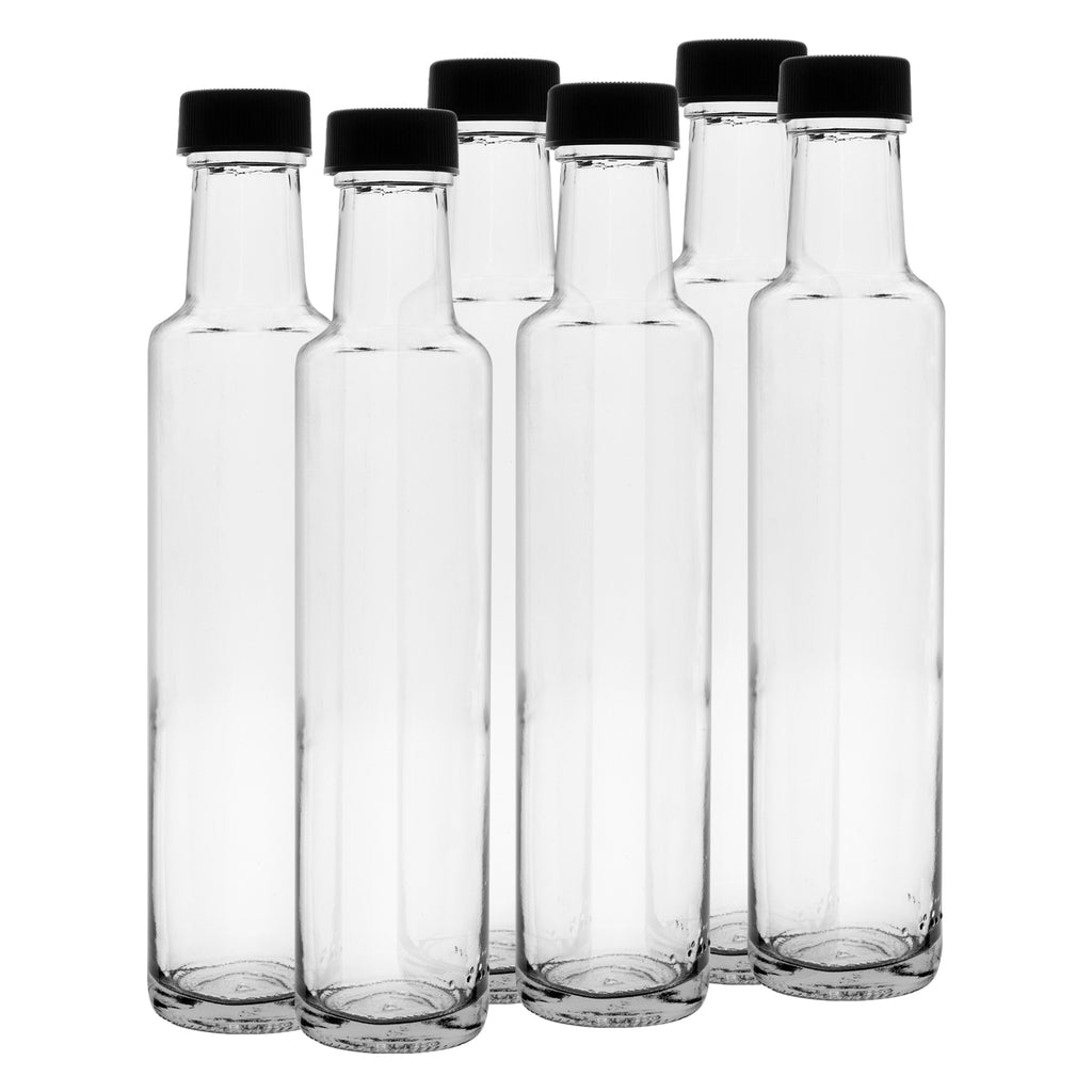 CONSOL ROUND OIL/VINEGAR BOTTLE WITH BLACK LID 6PK, 250ML