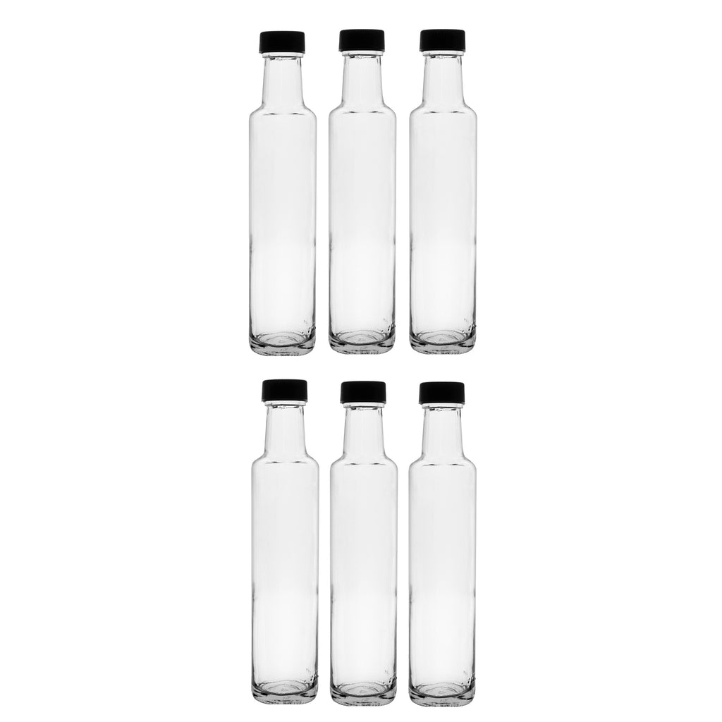 CONSOL ROUND OIL/VINEGAR BOTTLE WITH BLACK LID 6PK, 250ML