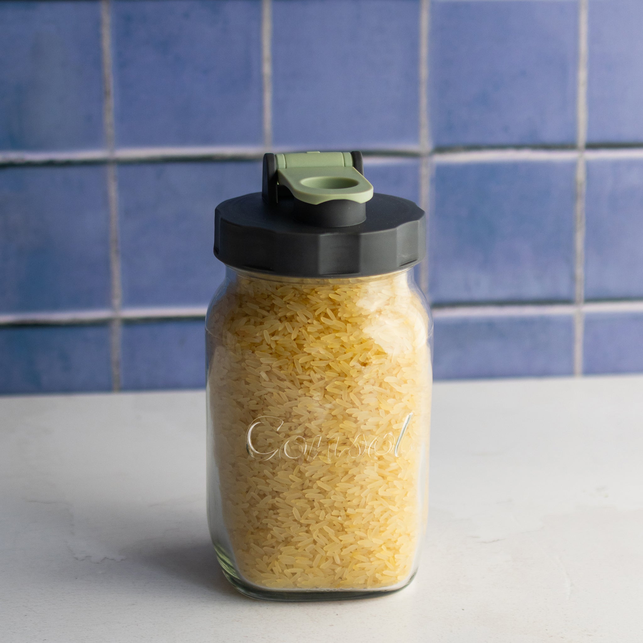 CONSOL PRESERVE JAR WITH ASSORTED COLOURED FLIP TOP LIDS, 500ML