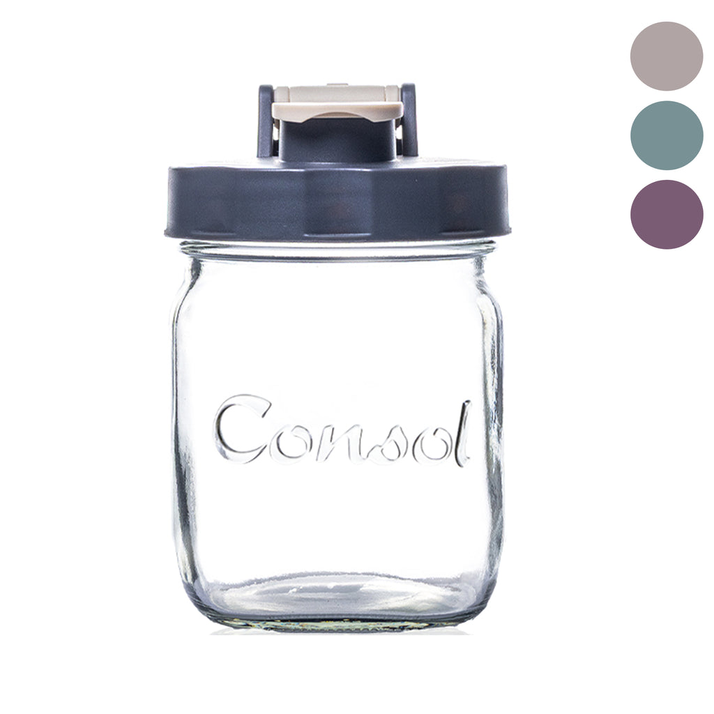 CONSOL PRESERVE JAR WITH ASSORTED COLOURED FLIP TOP LIDS, 500ML