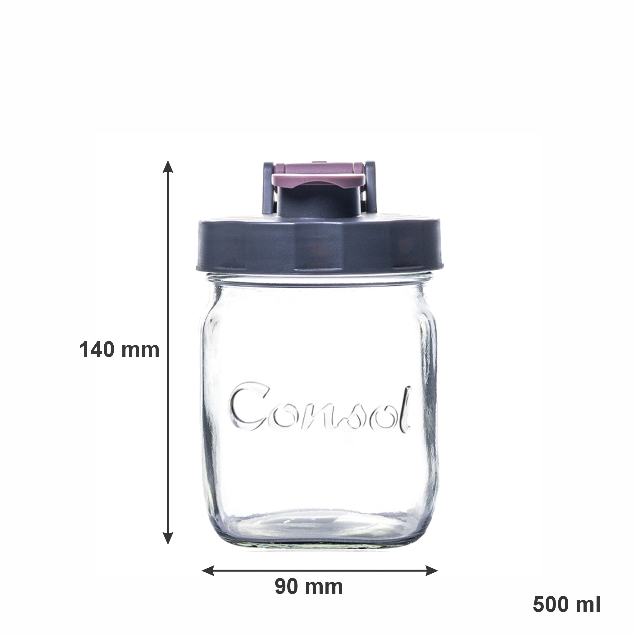 CONSOL PRESERVE JAR WITH ASSORTED COLOURED FLIP TOP LIDS, 500ML