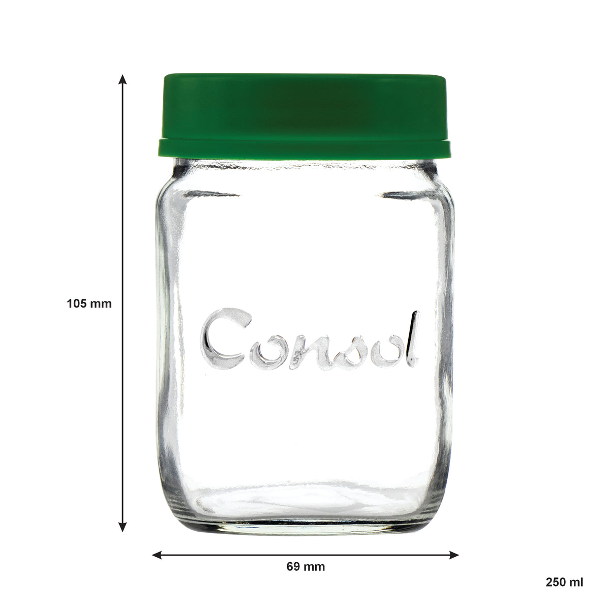 CONSOL JAR WITH ASSORTED COLOURED LID 6PK, 250ML