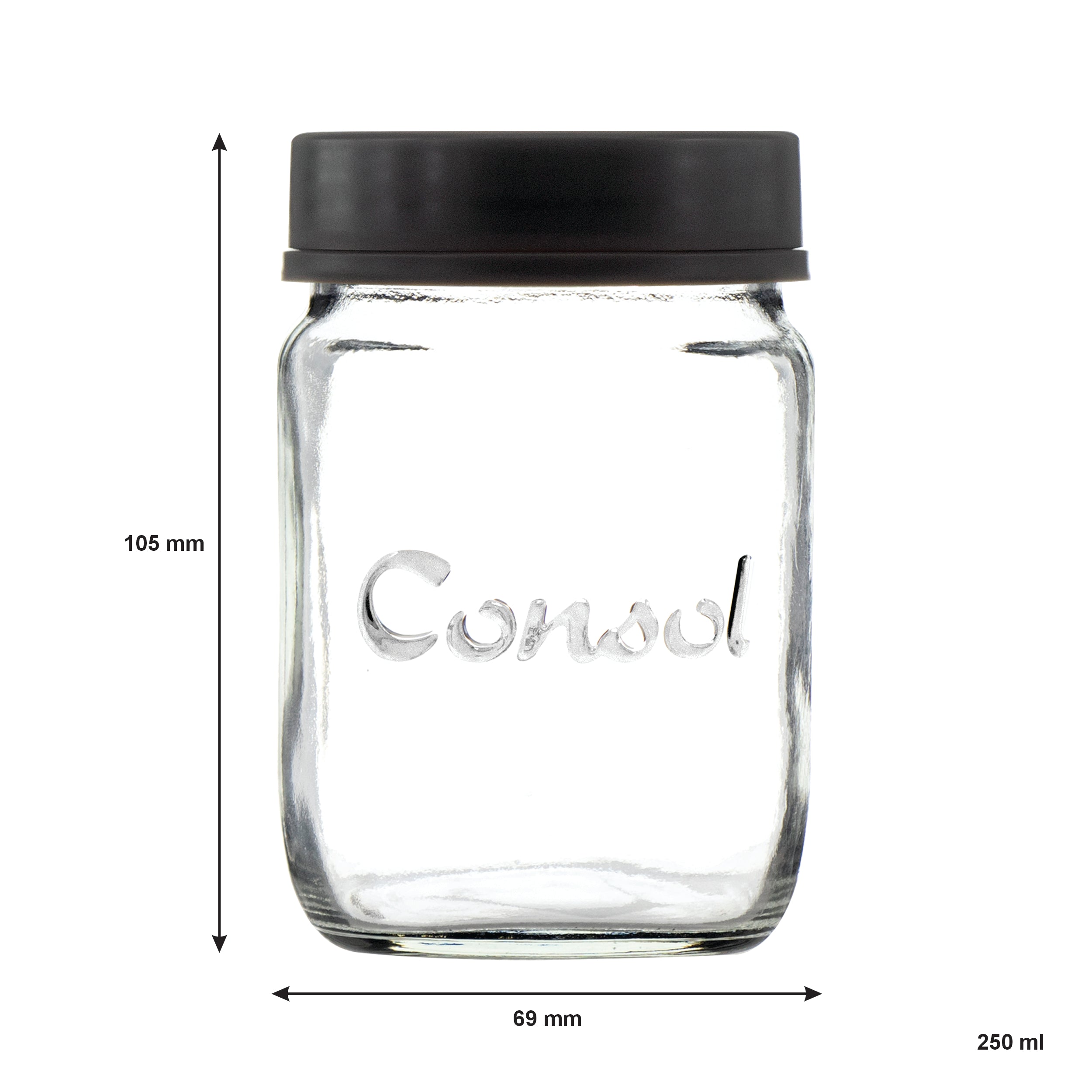 CONSOL JAR WITH ASSORTED COLOURED LID 6PK, 250ML