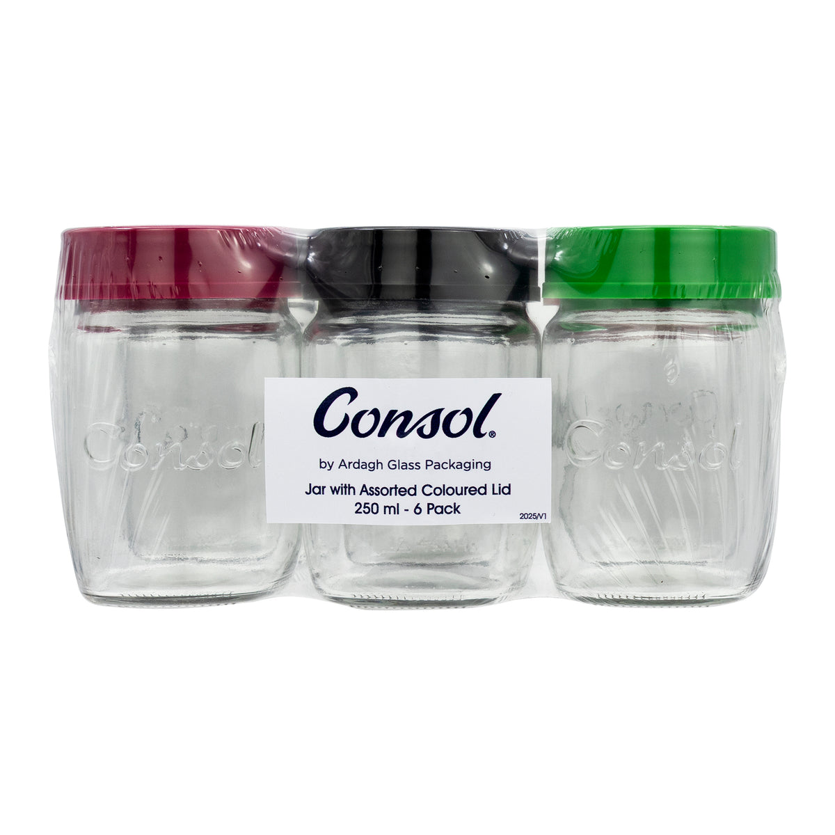 CONSOL JAR WITH ASSORTED COLOURED LID 6PK, 250ML