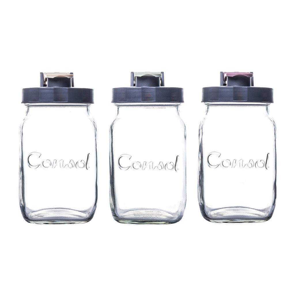 CONSOL PRESERVE JAR WITH ASSORTED COLOURED FLIP TOP LIDS, 1 L