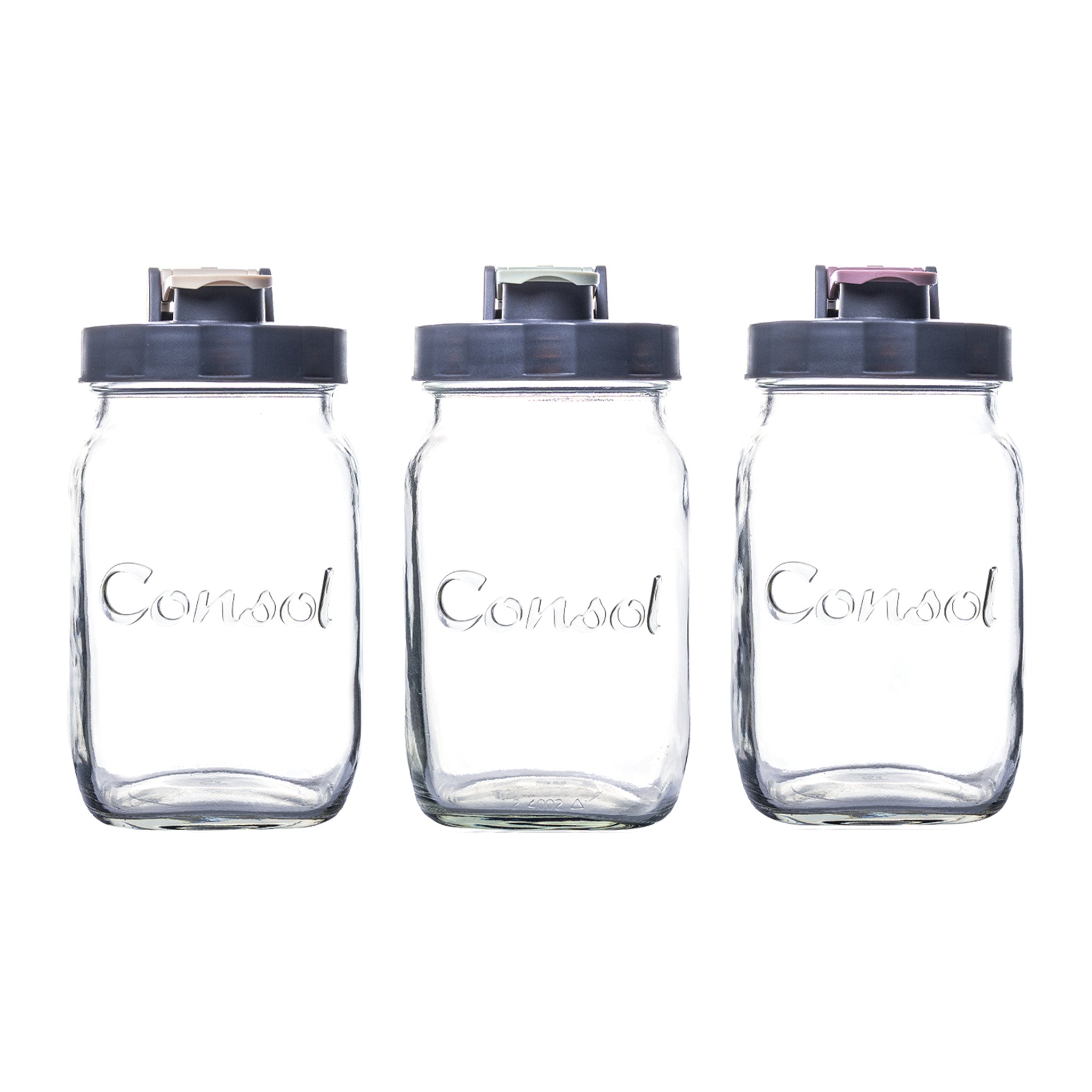 CONSOL PRESERVE JAR WITH ASSORTED COLOURED FLIP TOP LIDS, 1 L