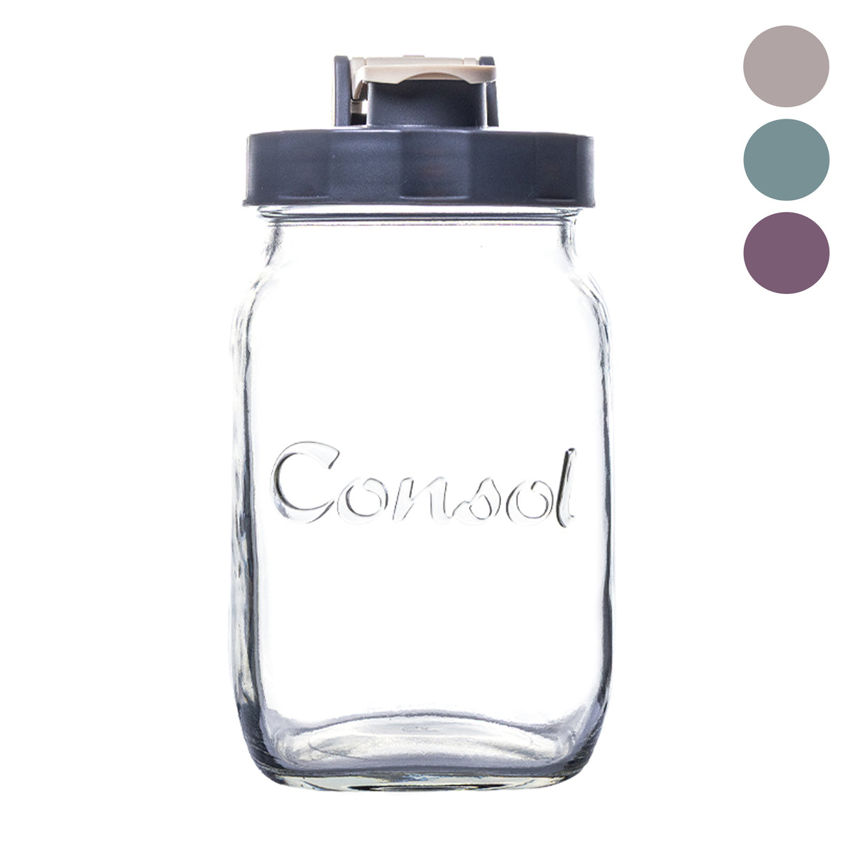 CONSOL PRESERVE JAR WITH ASSORTED COLOURED FLIP TOP LIDS, 1 L
