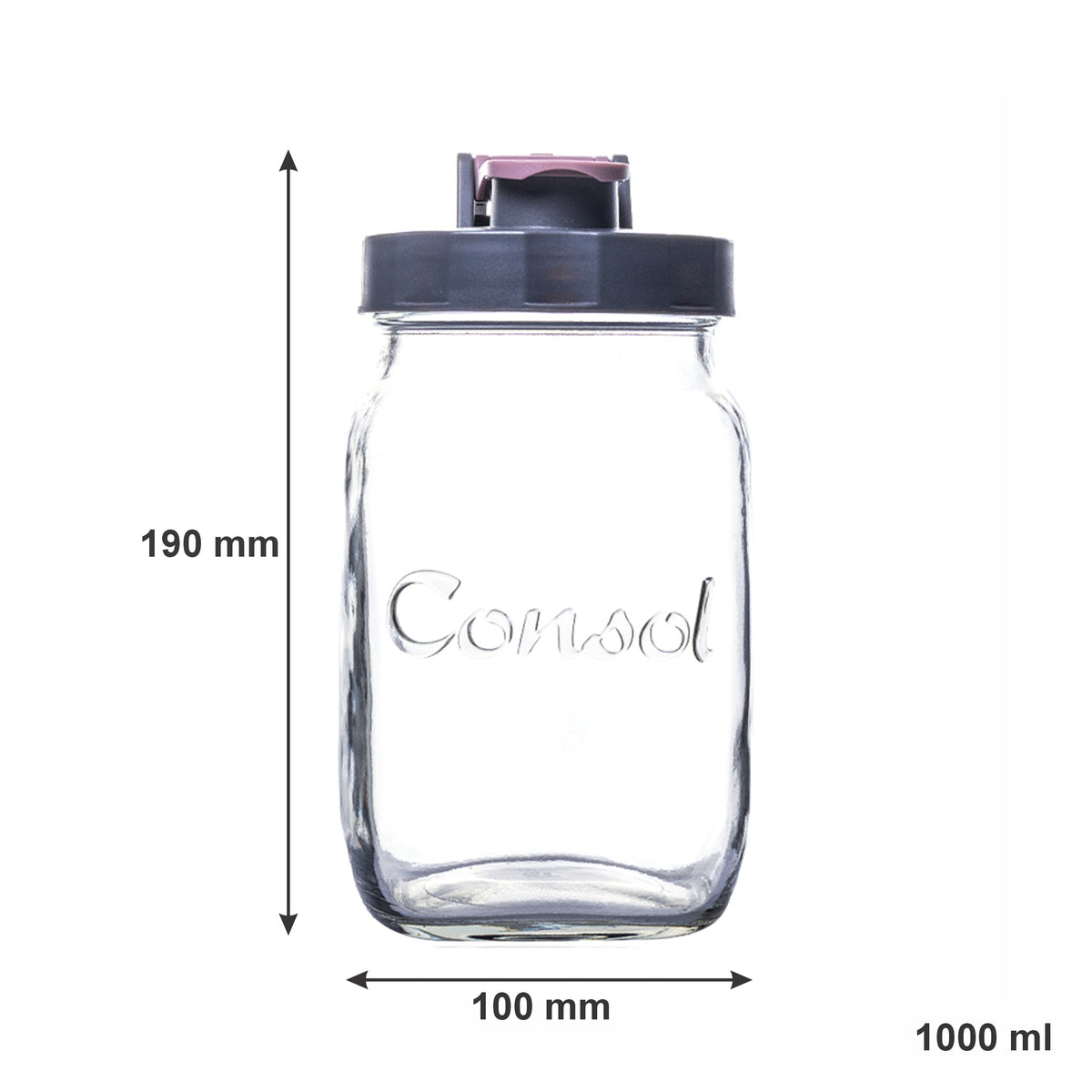 CONSOL PRESERVE JAR WITH ASSORTED COLOURED FLIP TOP LIDS, 1 L