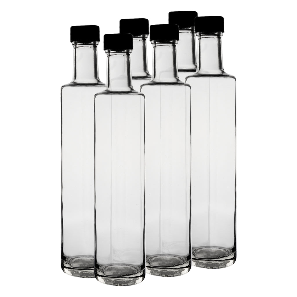CONSOL ROUND OIL / VINEGAR BOTTLE WITH BLACK LID 6PK, 500ML