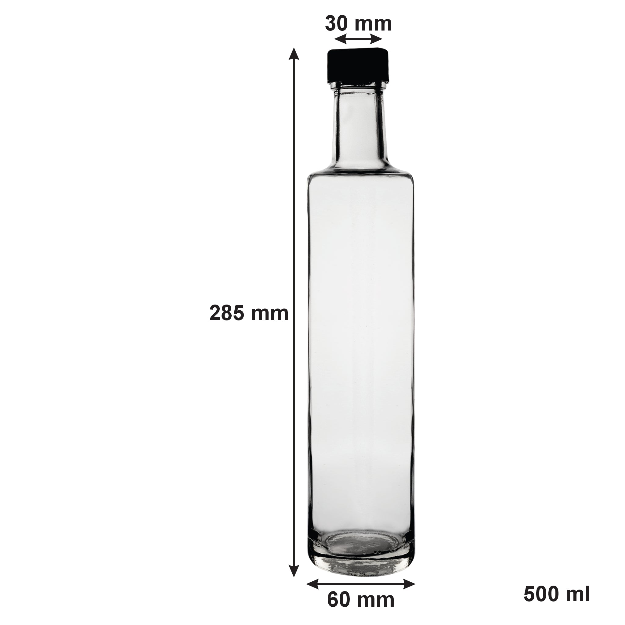 CONSOL ROUND OIL/VINEGAR BOTTLE WITH BLACK LID 6PK, 500ML