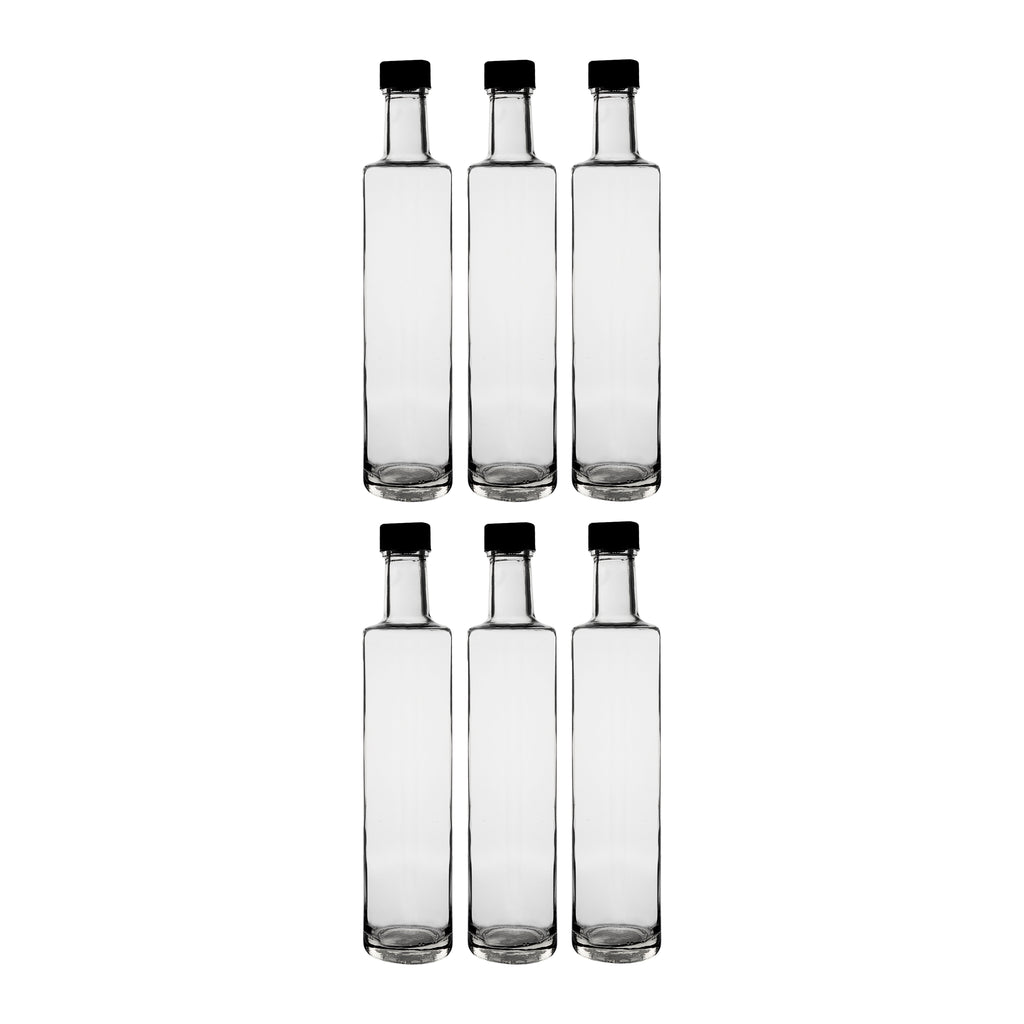 CONSOL ROUND OIL/VINEGAR BOTTLE WITH BLACK LID 6PK, 500ML