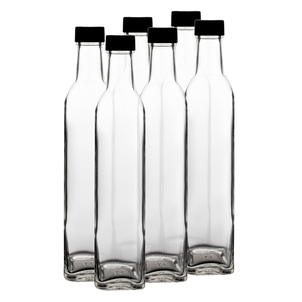 CONSOL SQUARE OIL / VINEGAR BOTTLE WITH BLACK LID 6PK, 500ML