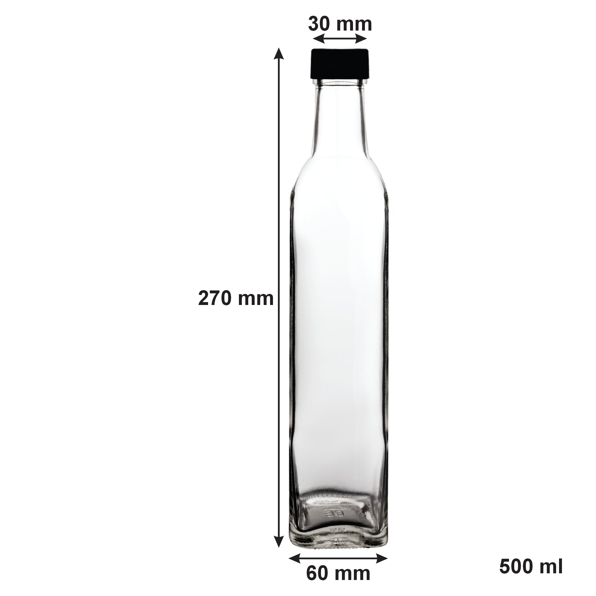 CONSOL SQUARE OIL/VINEGAR BOTTLE WITH BLACK LID 6PK, 500ML