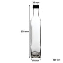 CONSOL SQUARE OIL / VINEGAR BOTTLE WITH BLACK LID 6PK, 500ML