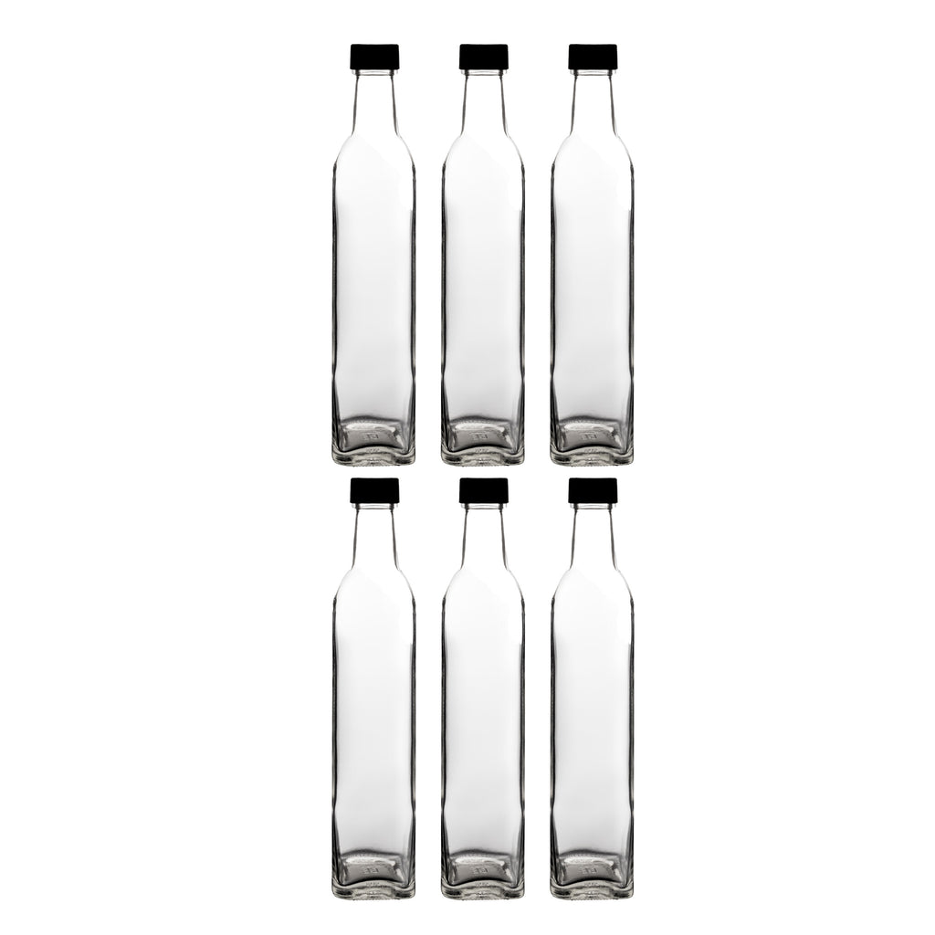 CONSOL SQUARE OIL/VINEGAR BOTTLE WITH BLACK LID 6PK, 500ML