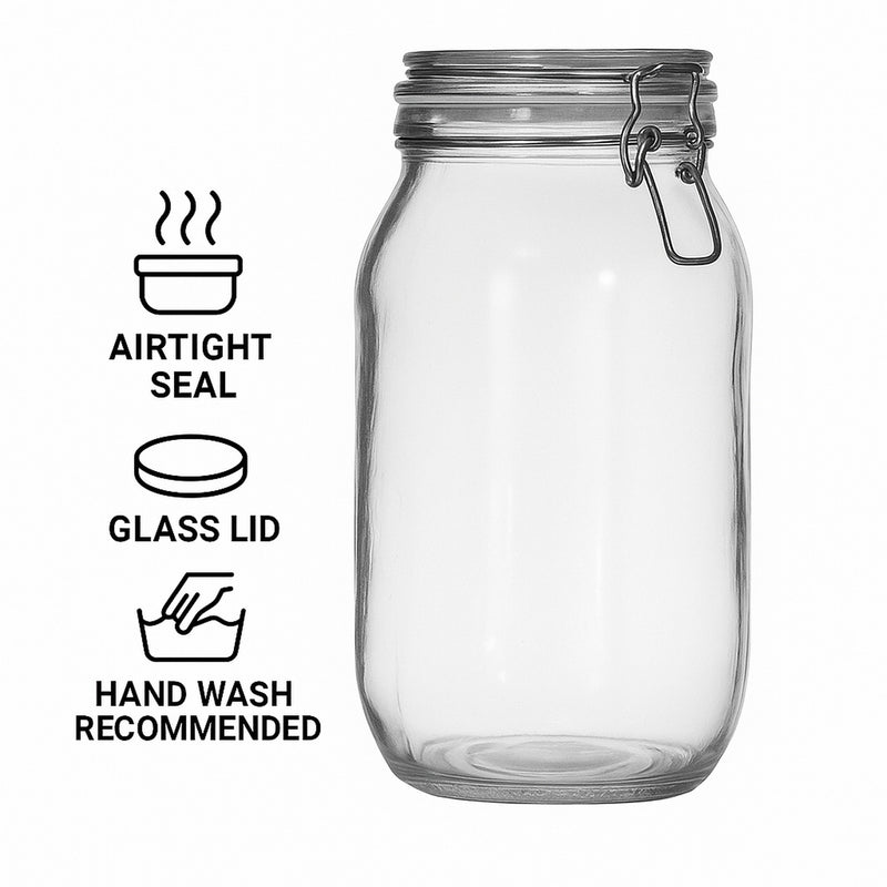 REGENT HERMETIC GLASS CANISTER WITH CLIP SEAL GLASS LID, 2L