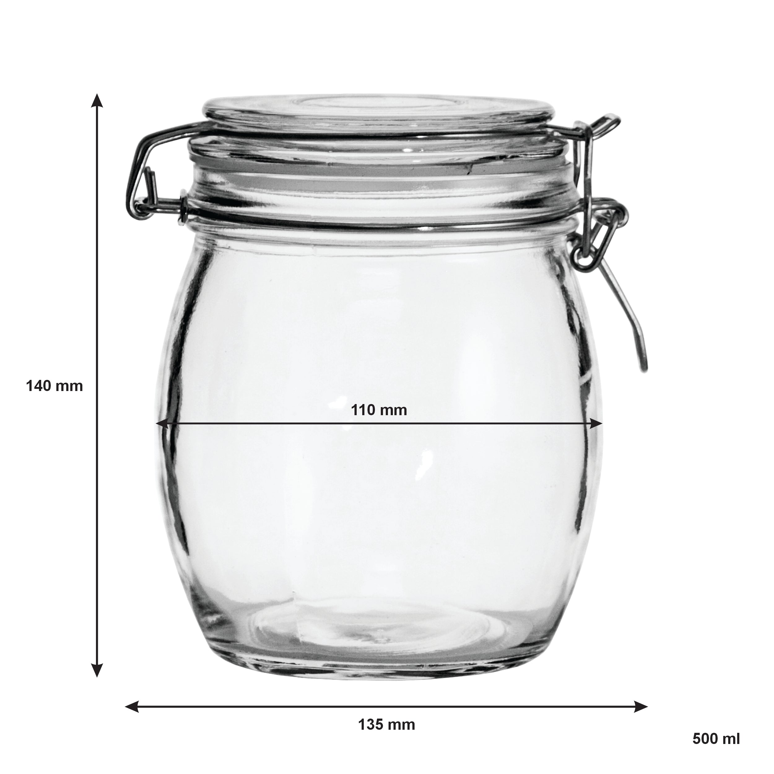 REGENT ROUND HERMETIC GLASS CANISTER WITH CLIP SEAL GLASS LID, 500ML