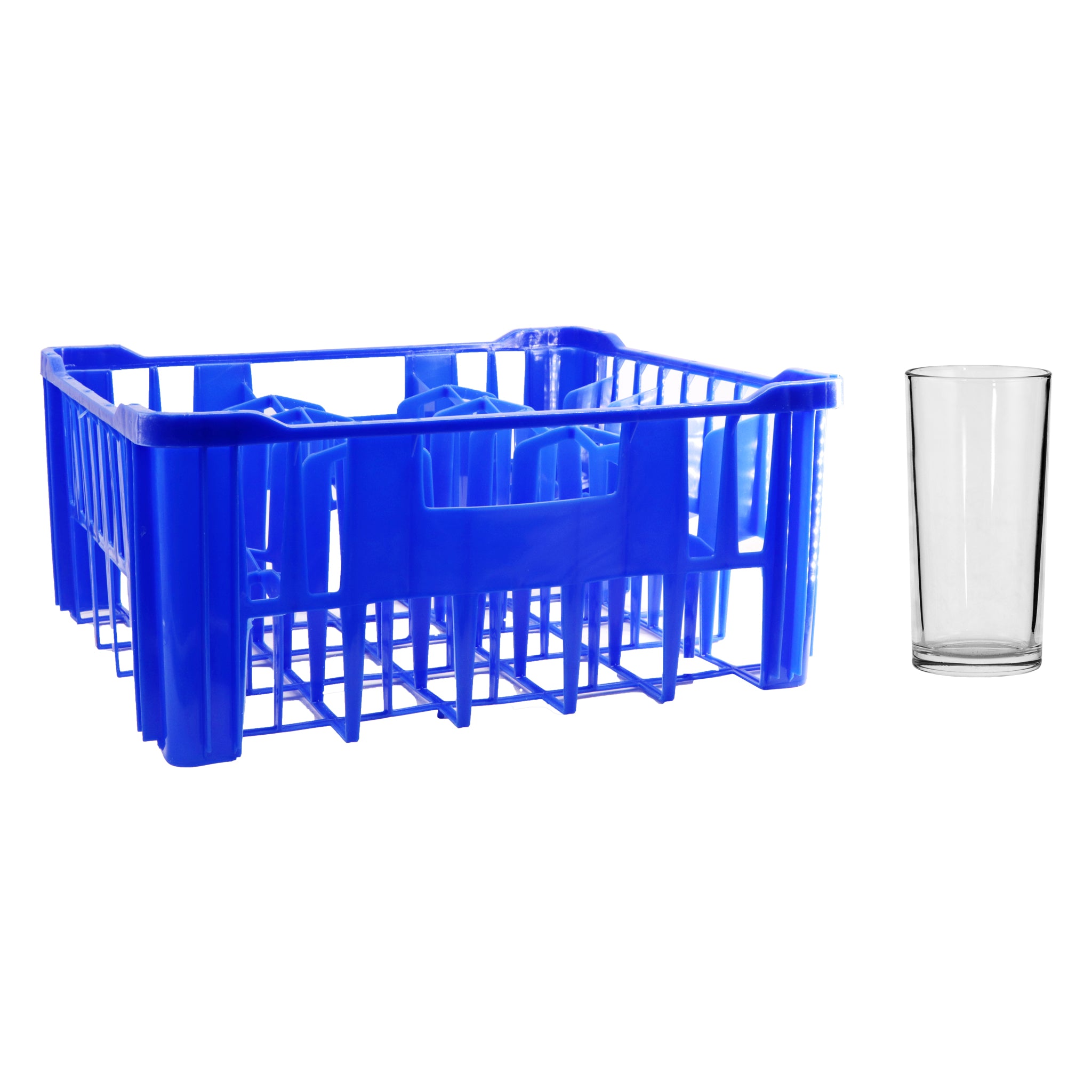 REGENT BLUE PLASTIC CRATE WITH HI BALL TUMBLERS 30PK, 270ML