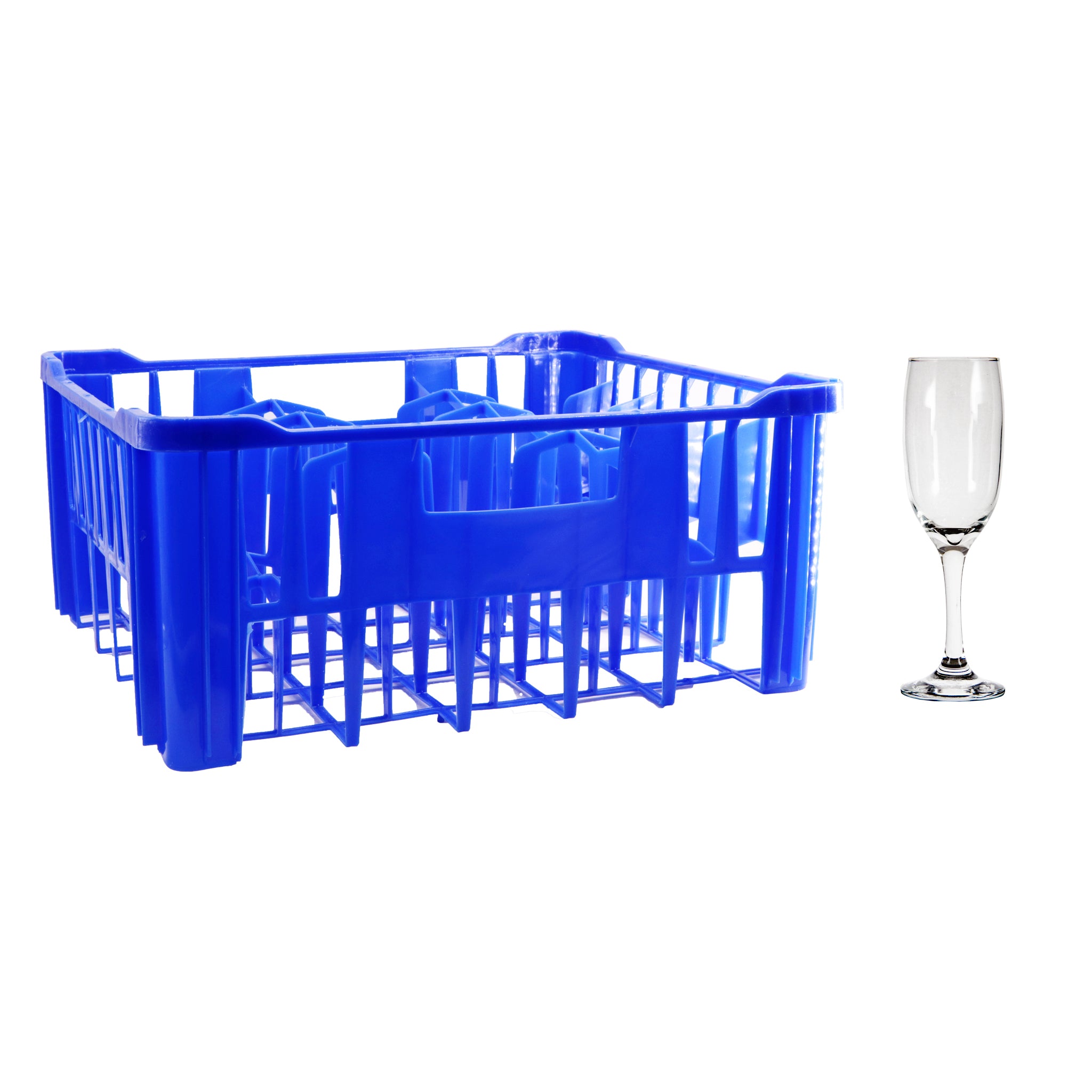 REGENT PLASTIC BLUE CRATE WITH 30 CHAMPAGNE FLUTES 30PK, 175ML